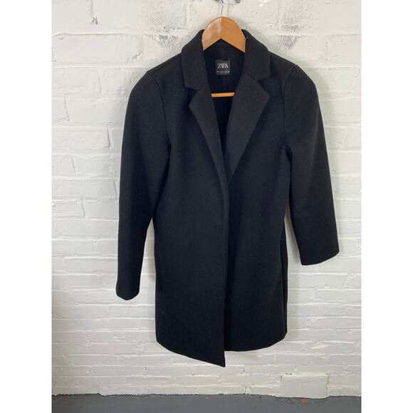 Zara Women's Wool Open Long Blazer Coat Long Sleeve Black Size Small - Picture 1 of 5
